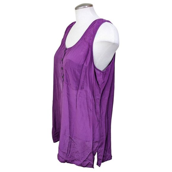 Talbots Womens Large 100% Silk Tank Top Purple Sleeveless Pullover Button Pocket - Picture 4 of 7